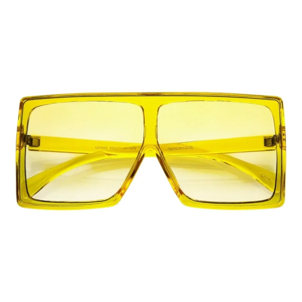 Square Shield Sunglasses Unisex OS Yellow New Oversized Flat Top UV400